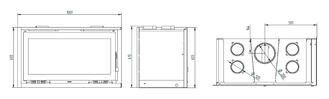 Dimensions de l'insert à bois it-122 de chez fm calefaccion
