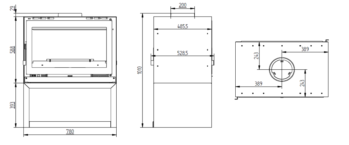 Dimensions du poêle m-182 LK