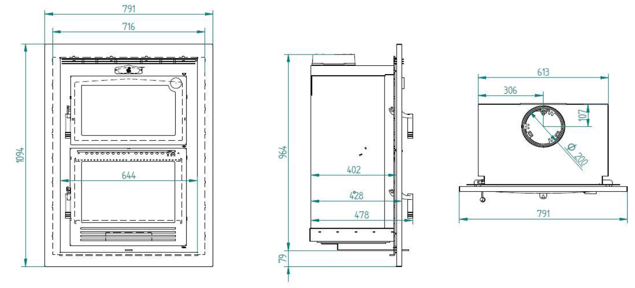 Schéma technique de l'insert à bois avec four PANAMA