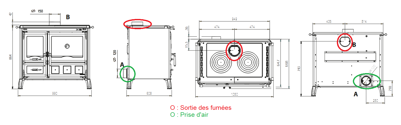 Dimensions de la cuisinière à bois gardenia xxl steel la nordica