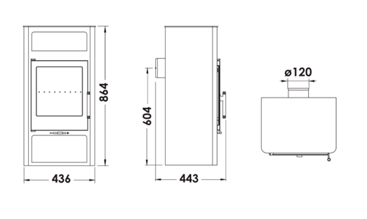 dimensions du poele a bois altea de la marque panadero