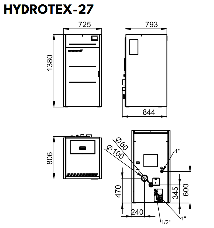 dimensions chaudière hydrotex27