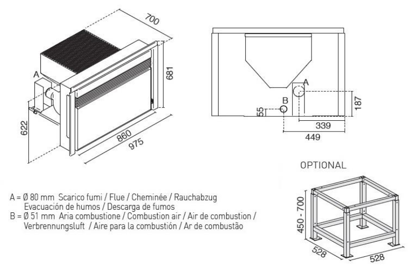 Dimensions de l'insert à granulés Ivo