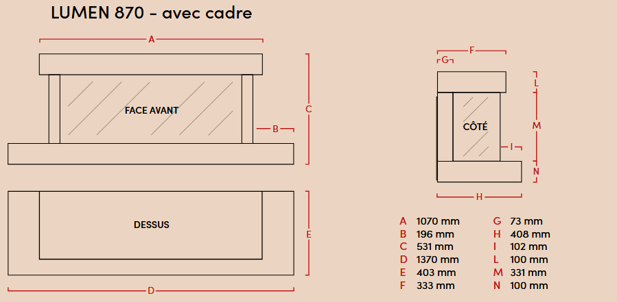 dimensions Lumen 870 avec meuble