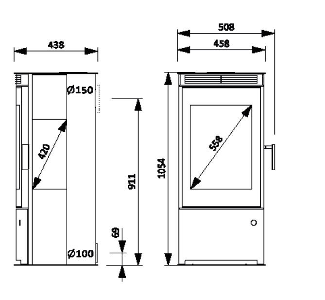 dimensions du poele a bois ANAYA de la marque SUPRA