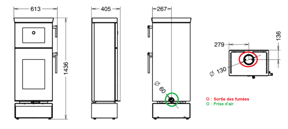 Dimensions du poêle avec four Zen O