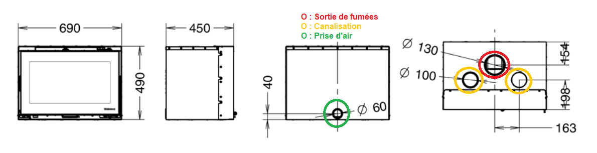 Dimension de l'insert bois thermorossi Skyline 490