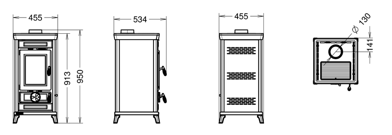 Dimensions du poele Sofia evo easy de chez thermorossi