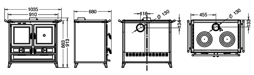 dimensions de la cuisinière KLARA EVO de la marque thermorossi