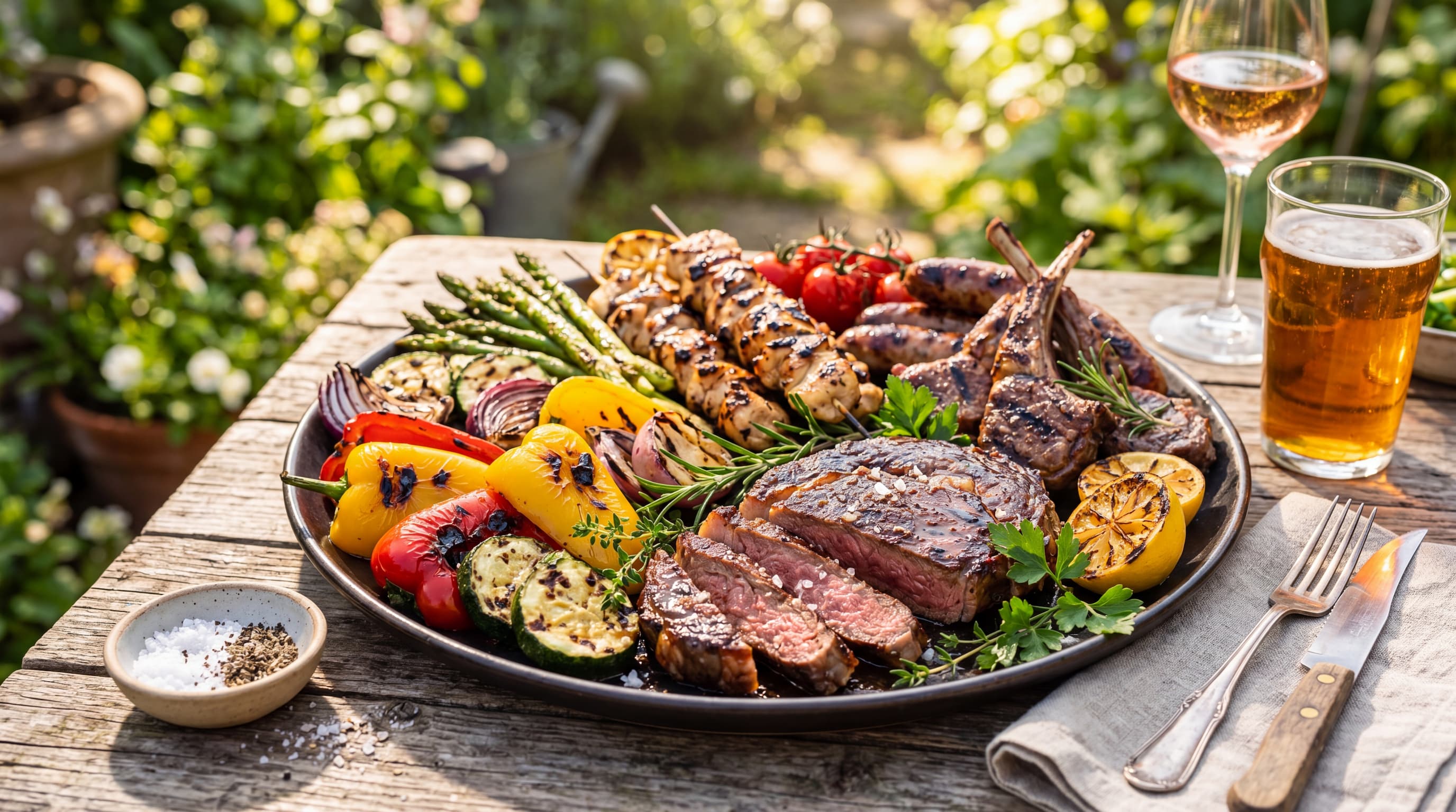 de belles grillades dans une assiette après un barbecue en plein soleil