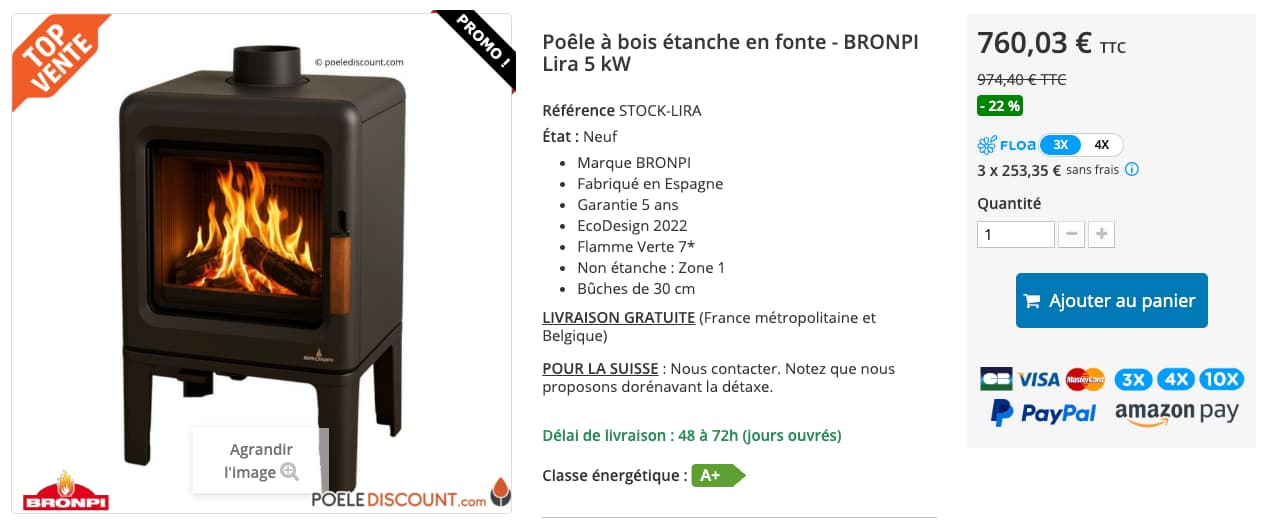 poele a bois en fonte bronpi lira à 190€/mois - offre black friday