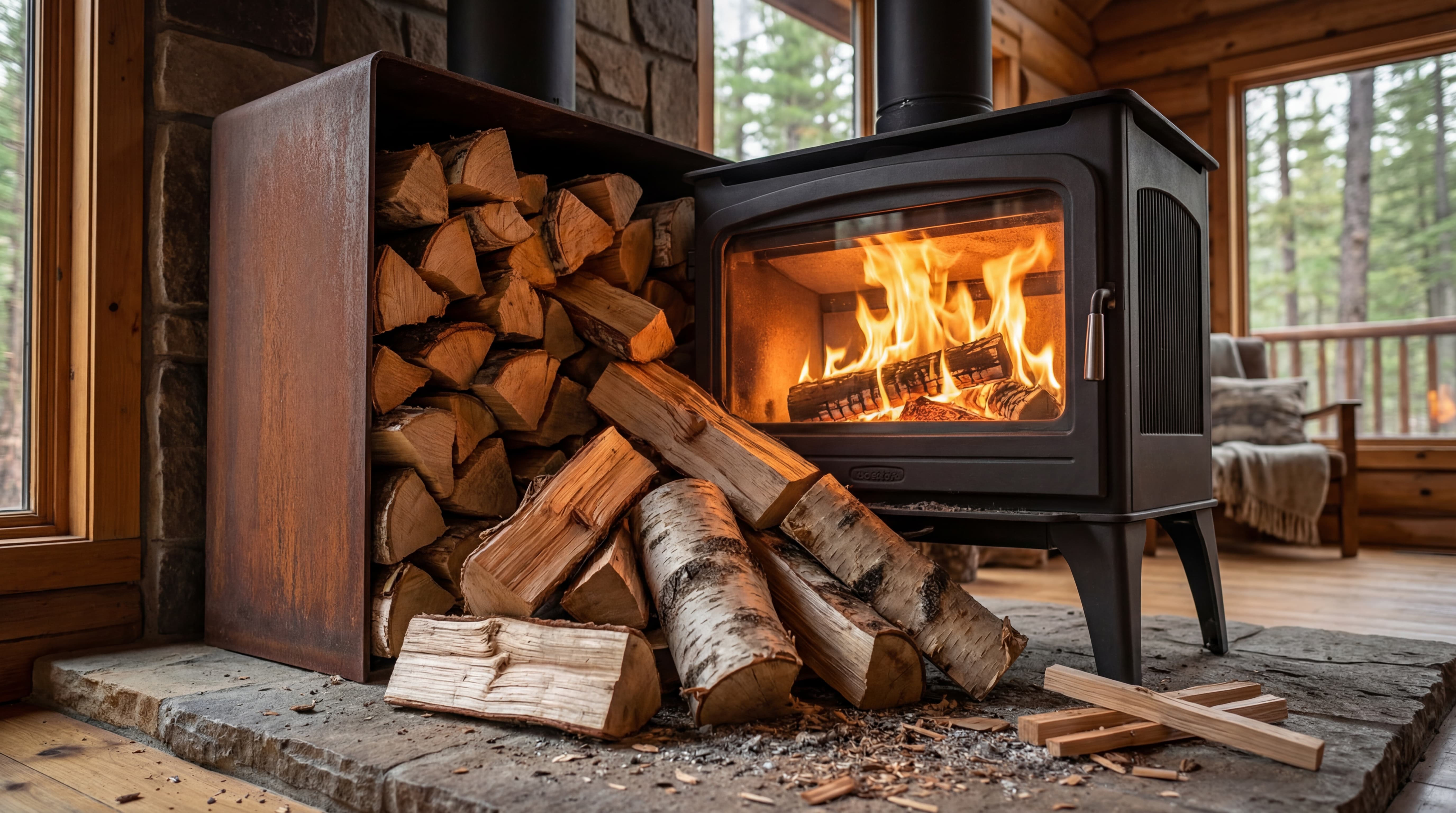 poele a bois surchargé de bois