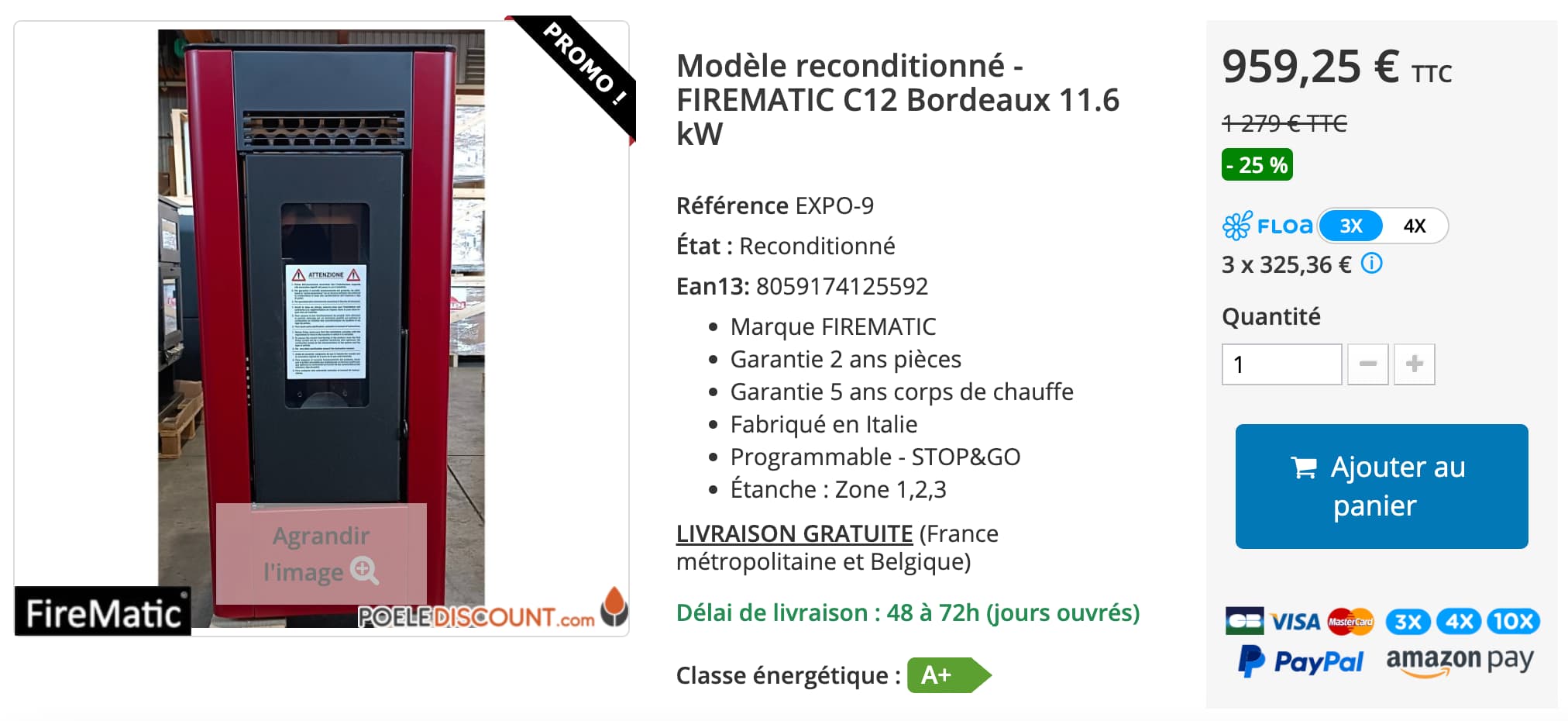 poele c12 firematic reconditionné