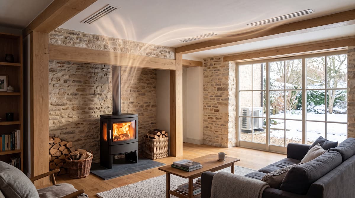 usage hybride poêle + PAC gainable / ventilation
